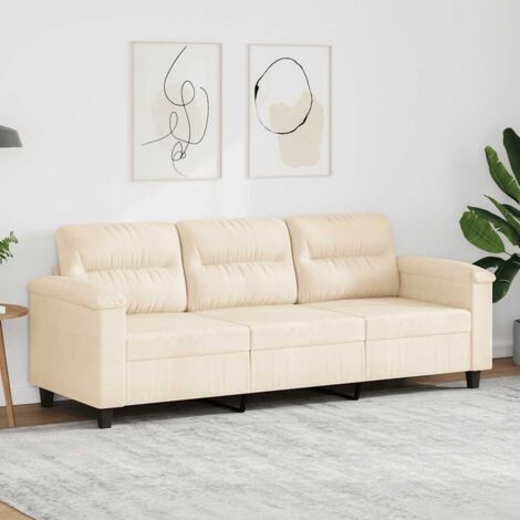 Sofá de 3 plazas de tela de microfibra beige 180 cm