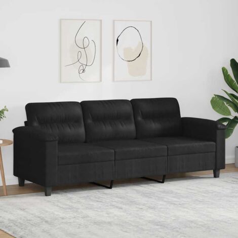 Sofá de 3 plazas de tela de microfibra negro 180 cm
