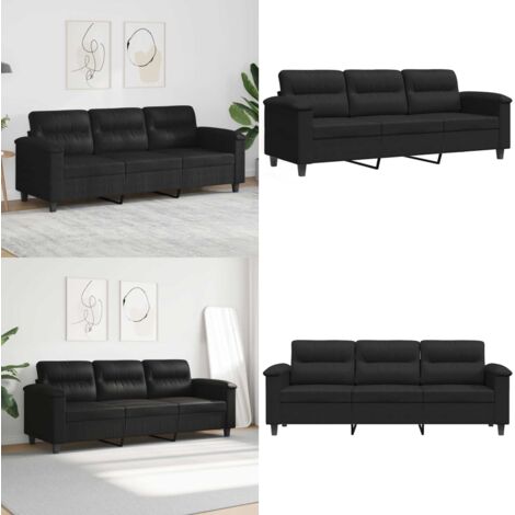 Sofá de 3 plazas de tela de microfibra negro 180 cm - Sofá de microfibra - Sofá negro