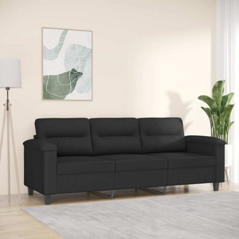 Sofá de 3 plazas de tela de microfibra negro 180 cm vidaXL