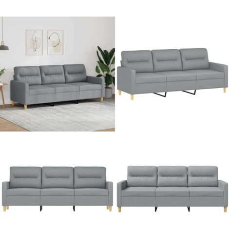 Sofá de 3 plazas de tela gris claro 180 cm - Sofá gris claro - Sofá de tela