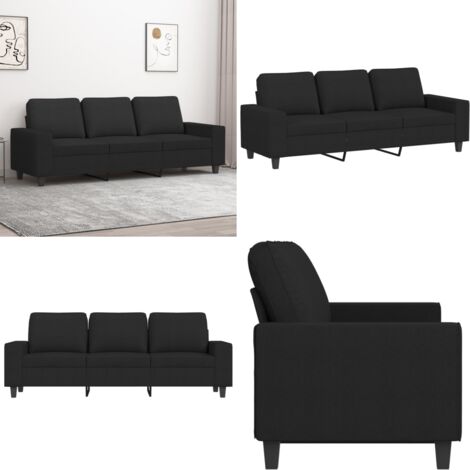 Sofá de 3 plazas de tela negro 180 cm - Sofá negro - Sofá de tela