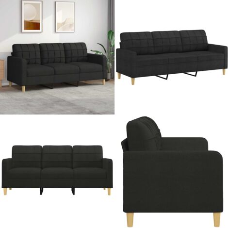 Sofá de 3 plazas de tela negro 180 cm - Sofá negro - Sofá de tela