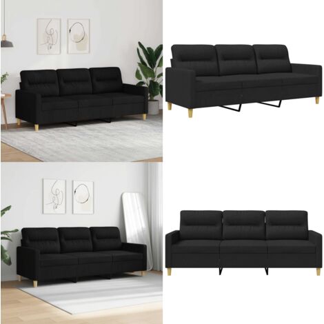 Sofá de 3 plazas de tela negro 180 cm - Sofá negro - Sofá de tela