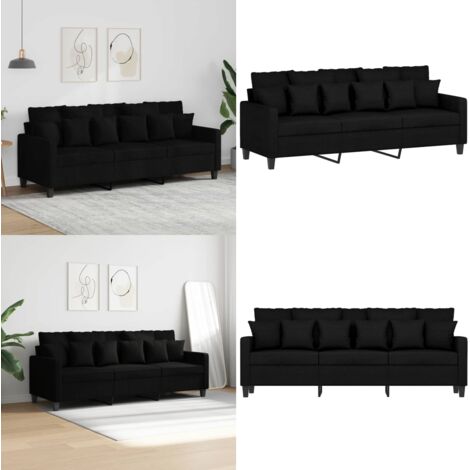 Sofá de 3 plazas de tela negro 180 cm - Sofá negro - Sofá de tela