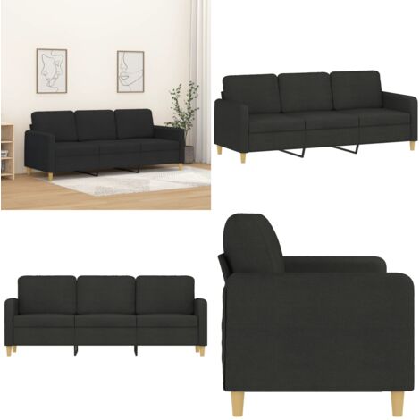 Sofá de 3 plazas de tela negro 180 cm - Sofá negro - Sofá de tela