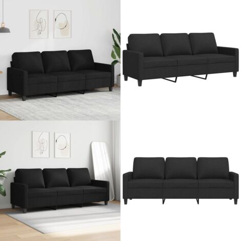 Sofá de 3 plazas de tela negro 180 cm - Sofá negro - Sofá moderno