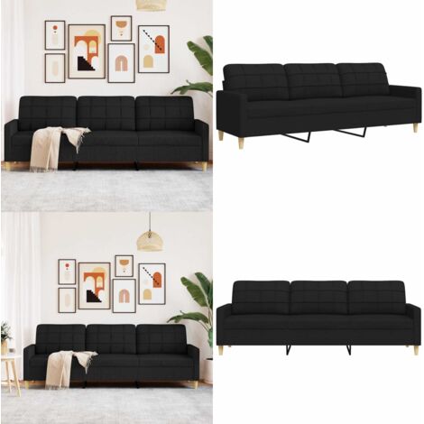 Sofá de 3 plazas de tela negro 210 cm - Sofá negro - Sofá de tela