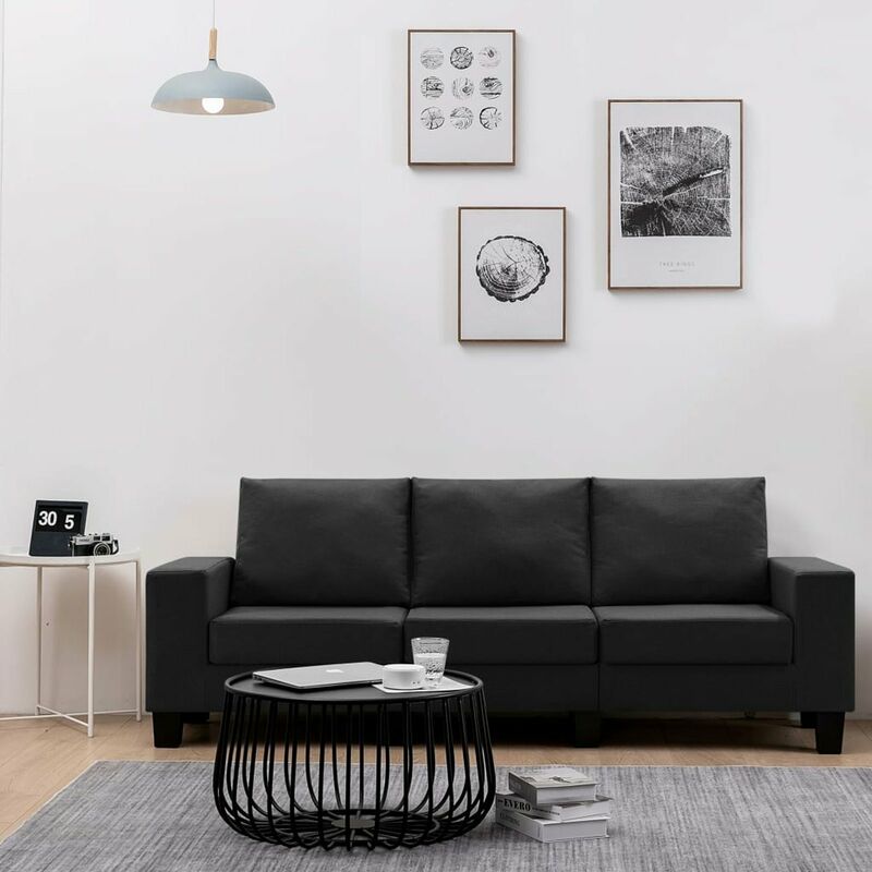

Happyshopping - Sofa de 3 plazas de tela negro