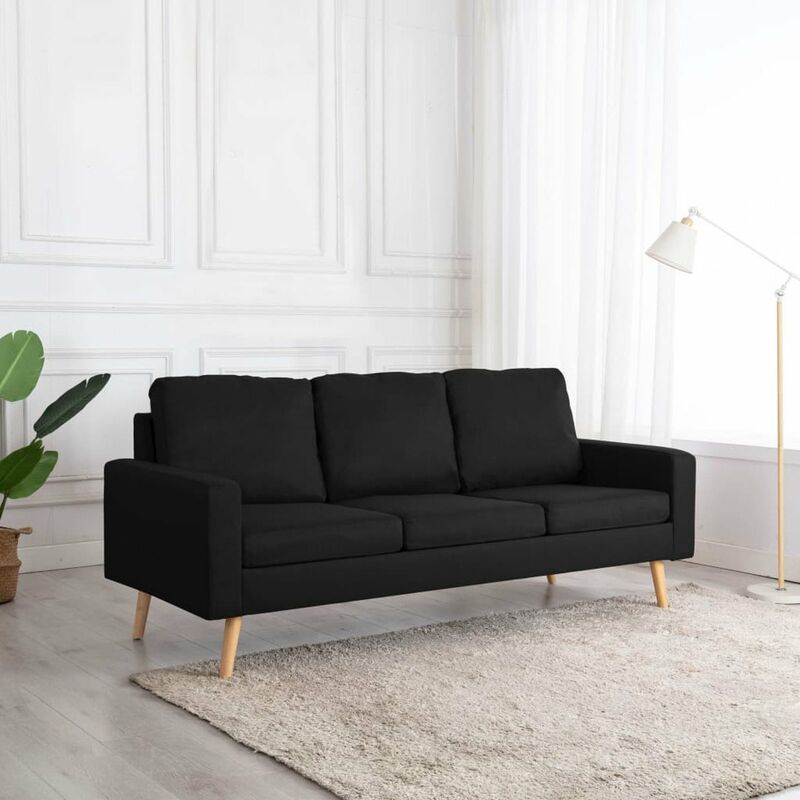 

Happyshopping - Sofa de 3 plazas de tela negro