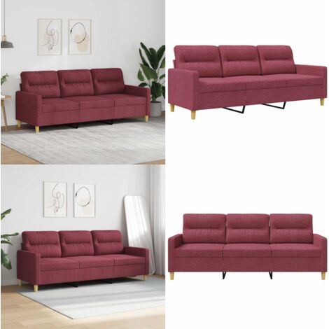 Sofá de 3 plazas de tela rojo tinto 180 cm - Sofá de tela - Sofá rojo tinto
