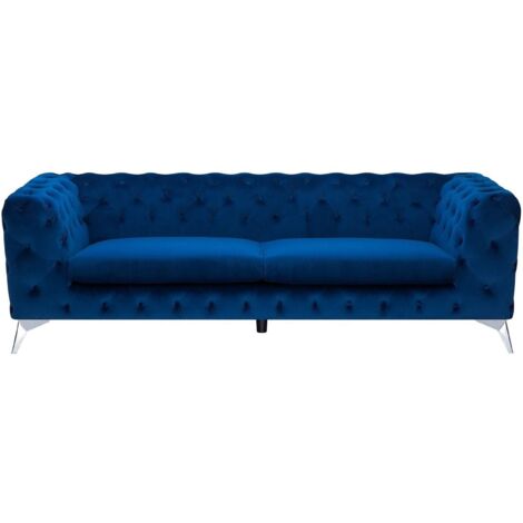 Sofá de 3 plazas de terciopelo azul marino estilo Chesterfield con respaldo bajo Sotra