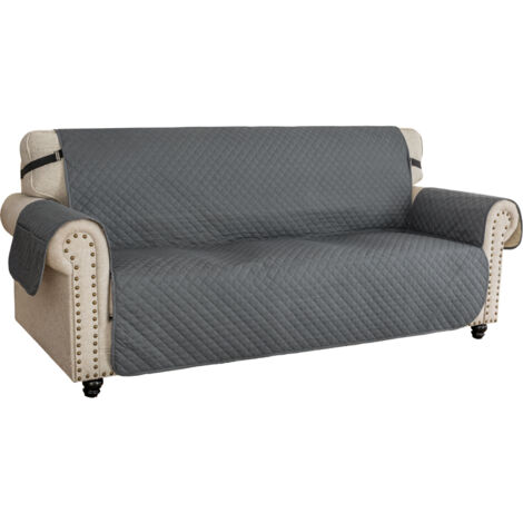 Sofá de 3 plazas, funda impermeable, reversible, antideslizante, para mascotas, gris oscuro.