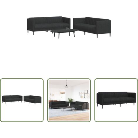 Sofá de 3 plazas -  Juego de sofás 2 piezas tela negro