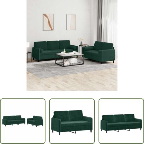 Sofá de 3 plazas -  Juego de sofás con cojines 2 piezas terciopelo verde oscuro