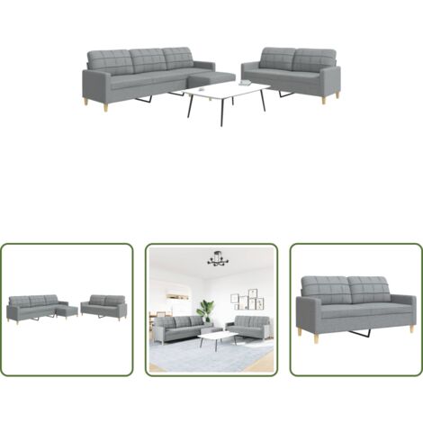 Sofá de 3 plazas -  Juego de sofás con reposapiés 3 piezas tela gris claro