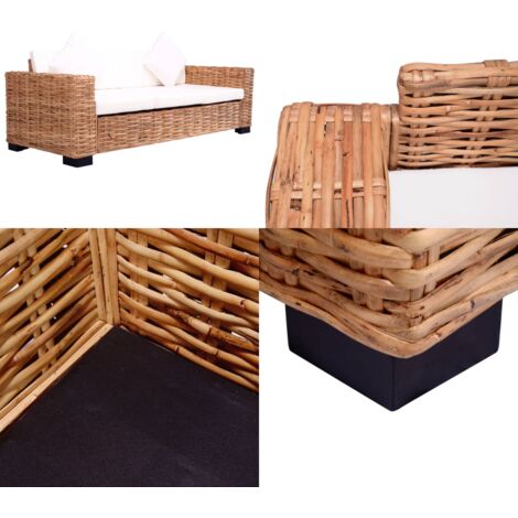 Sofá de 3 plazas para jardín ratán natural - Ratán natural - Sofá de exterior
