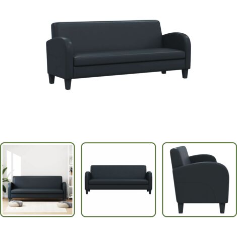 Sofá de 3 plazas -  Sofá 3 plazas cuero artificial negro