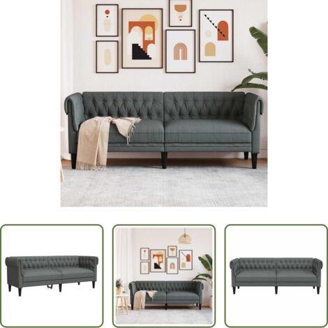 Sofá de 3 plazas -  Sofá Chesterfield de 3 plazas tela gris oscuro