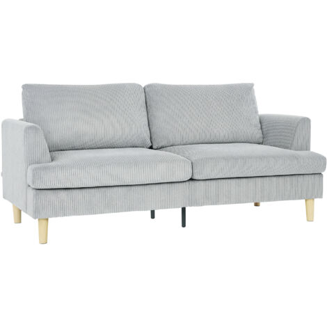 Sofá de 3 plazas, sofá con reposabrazos acolchados, sofá tapizado en pana para salón, gris claro