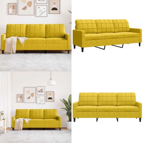 Sofá de 3 plazas terciopelo amarillo 180 cm - Sofá amarillo - Sofá terciopelo