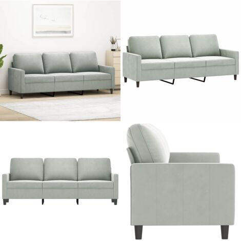 Sofá de 3 plazas terciopelo gris claro 180 cm - Sofá terciopelo - Sofá gris claro
