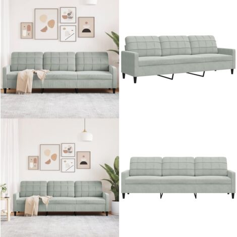 Sofá de 3 plazas terciopelo gris claro 210 cm - Sofá terciopelo - Sofá gris claro