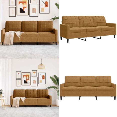 Sofá de 3 plazas terciopelo marrón 180 cm - Sofá de terciopelo - Sofá marrón