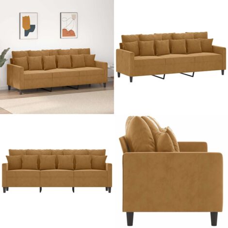 Sofá de 3 plazas terciopelo marrón 180 cm - Sofá terciopelo - Sofá marrón