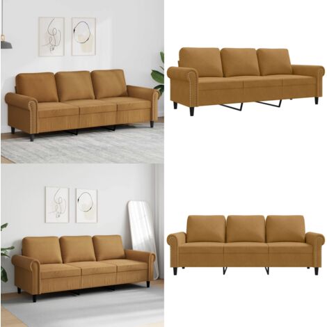 Sofá de 3 plazas terciopelo marrón 180 cm - Sofá terciopelo - Sofá marrón