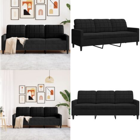 Sofá de 3 plazas terciopelo negro 180 cm - Sofá negro - Sofá terciopelo