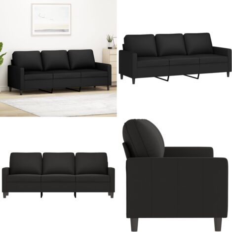 Sofá de 3 plazas terciopelo negro 180 cm - Sofá negro - Sofá terciopelo