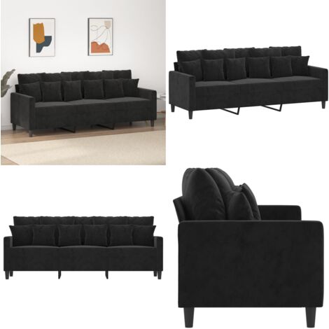 Sofá de 3 plazas terciopelo negro 180 cm - Sofá negro - Sofá terciopelo