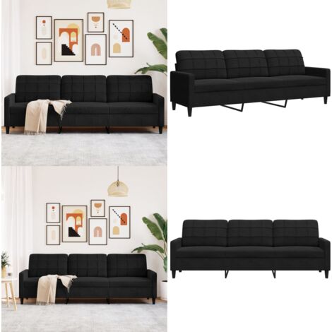 Sofá de 3 plazas terciopelo negro 210 cm - Sofá negro - Sofá terciopelo