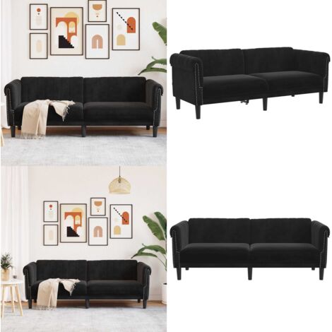 Sofá de 3 plazas terciopelo negro - Sofá terciopelo - Sofá negro