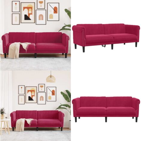 Sofá de 3 plazas terciopelo rojo tinto - Sofá terciopelo - Sofá rojo tinto