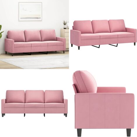 Sofá de 3 plazas terciopelo rosa 180 cm - Sofá rosa - Sofá terciopelo