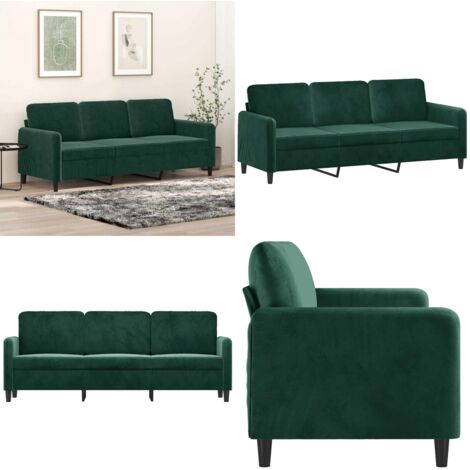 Sofá de 3 plazas terciopelo verde oscuro 180 cm - Sofá de terciopelo - Sofá verde oscuro