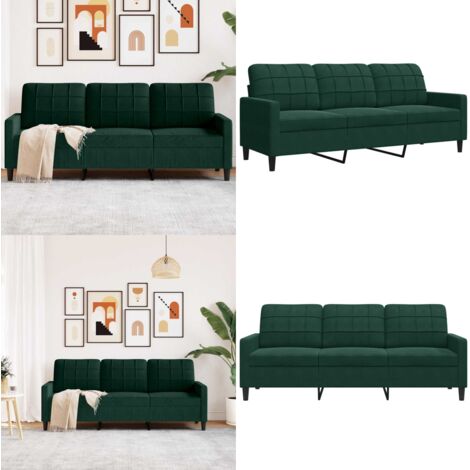 Sofá de 3 plazas terciopelo verde oscuro 180 cm - Sofá verde oscuro - Sofá terciopelo