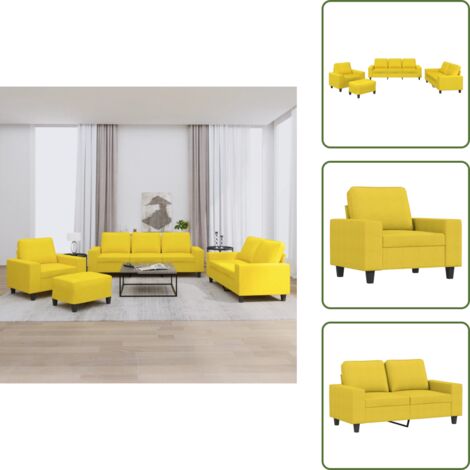 Sofá de 3 plazas - vidaXL Juego de sofás 4 piezas tela amarillo claro - Reposapiés