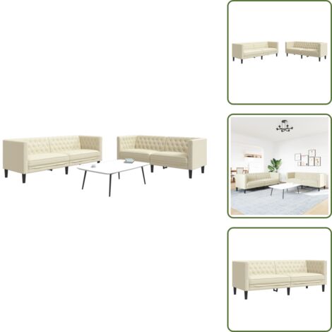 Sofá de 3 plazas - vidaXL Juego de sofás Chesterfield 2 piezas cuero sintético crema - Sofá de sala
