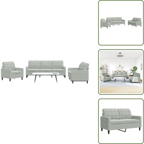 Sofá de 3 plazas - vidaXL Juego de sofás con cojines 3 piezas terciopelo gris claro - Sofá de 2 plazas