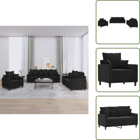 Sofá de 3 plazas - vidaXL Juego de sofás con cojines 3 piezas terciopelo negro - Sofá de 2 plazas