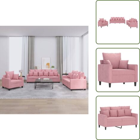 Sofá de 3 plazas - vidaXL Juego de sofás con cojines 3 piezas terciopelo rosa - Sofá de 2 plazas