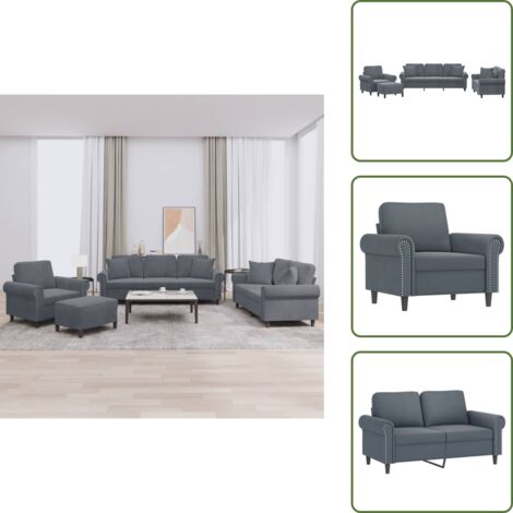 Sofá de 3 plazas - vidaXL Juego de sofás con cojines 4 piezas terciopelo gris oscuro - Taburete