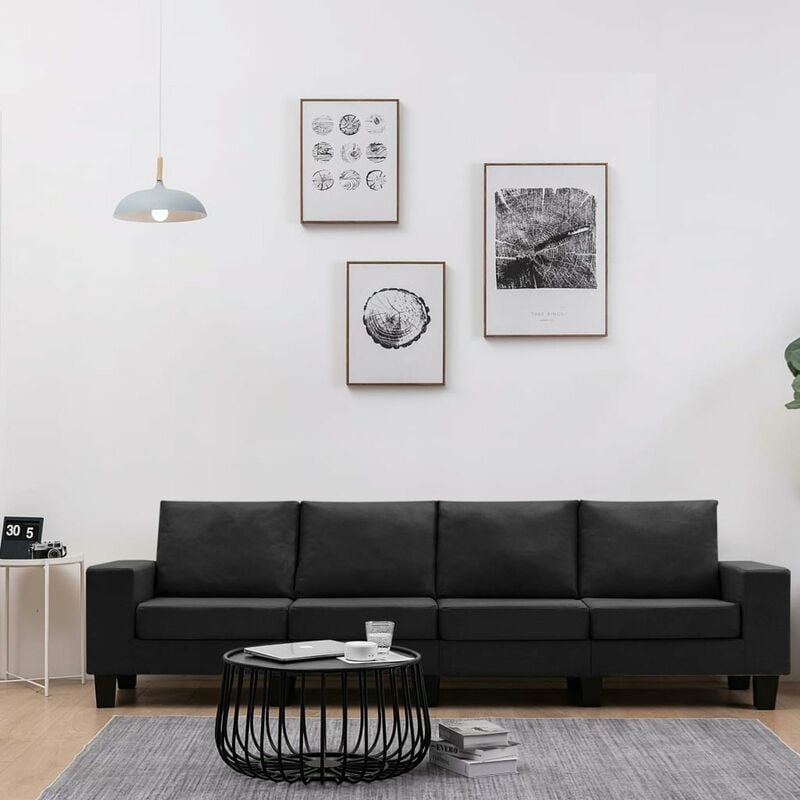 

Happyshopping - Sofa de 4 plazas de tela negro