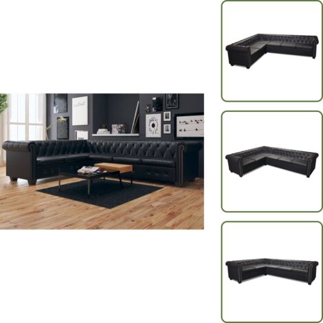Sofá de 6 plazas - vidaXL Sofá de esquina Chesterfield 6 plazas cuero artificial negro - Sofá de madera