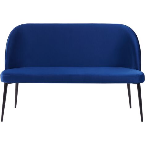 Sofá de cocina tapizado en tela de terciopelo azul marino estructura de metal de 2 plazas banco de patas negras Osby