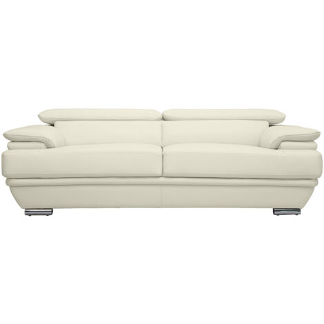 Sofá de cuero diseño tres plazas con cabeceros ajustables blanco EWING