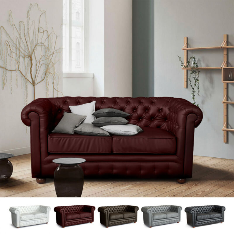 

Sofá de Cuero polipiel 2 Plazas Capitoné Diseño ChesterFIELD | Color: Bordeaux
